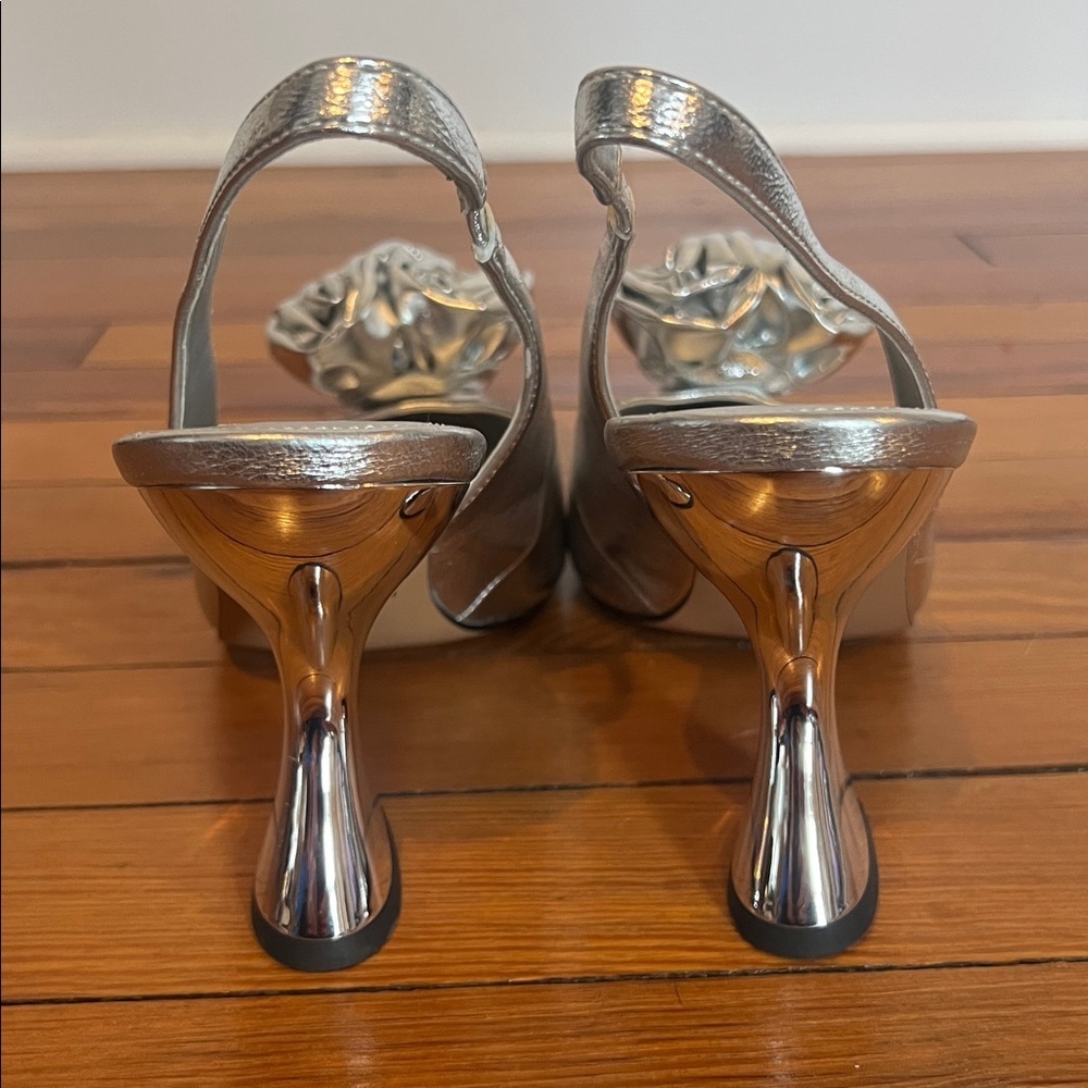 Katy Perry The Laterr  Pointed Toe Metallic Silver Slingback Heels Size 7.5 - Picture 8 of 13